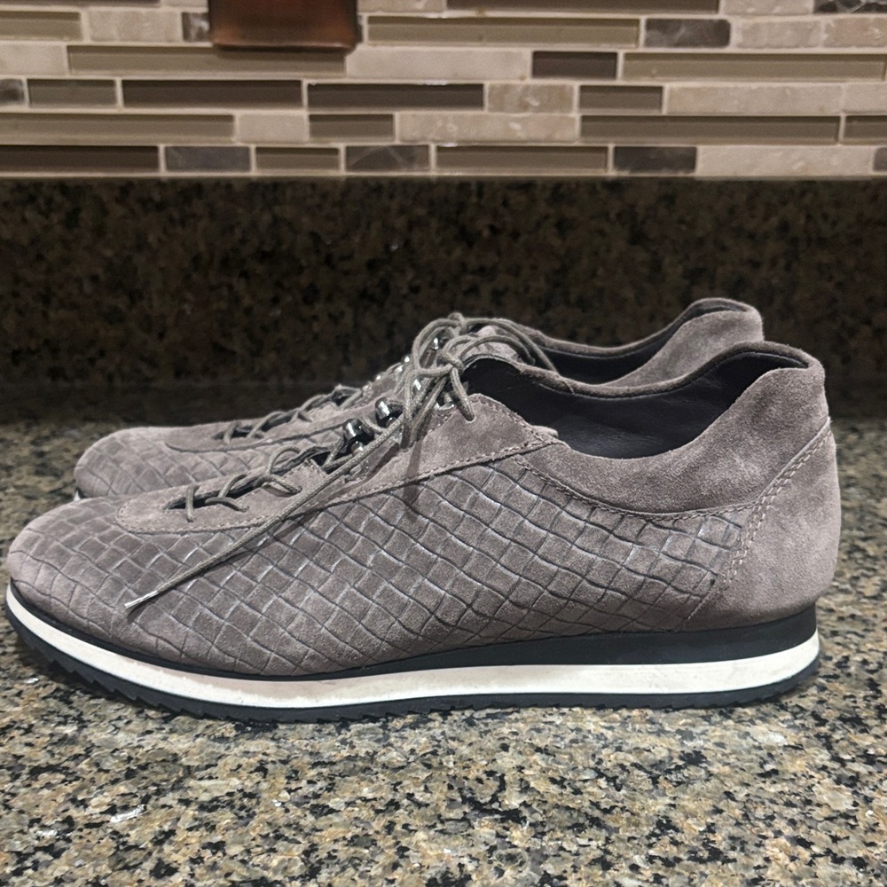 Stuart Weitzman Quilted Taupe Suede Athletic Sneakers